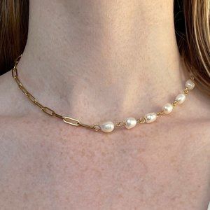 Necklace Pearl Half Chain 18KT Gold Stainless Steel, Handmade high quality